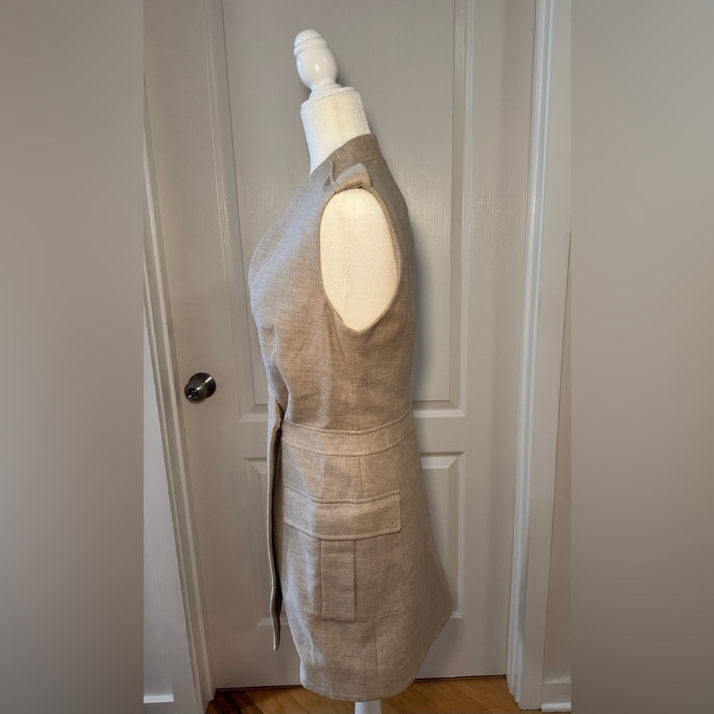 BCBG MaxAzria Khaki Wrap Mini Dress XXS | Neutral Spring Work Dress - Picture 3 of 7